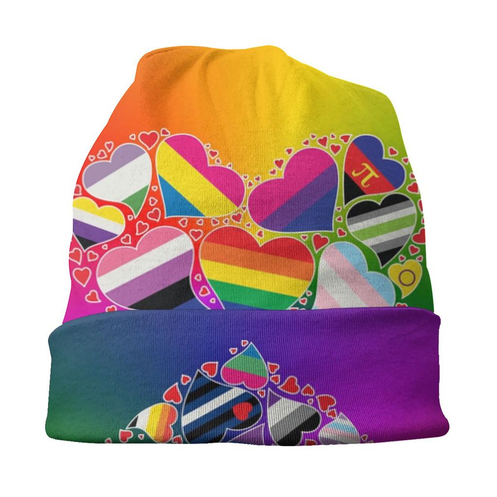 ЛГБТ-шапка с напуском в форме сердца, женская шапка унисекс с радужным узором и принтом, крутая вязаная шапка с черепами, шапки для катания на лыжах на открытом воздухе