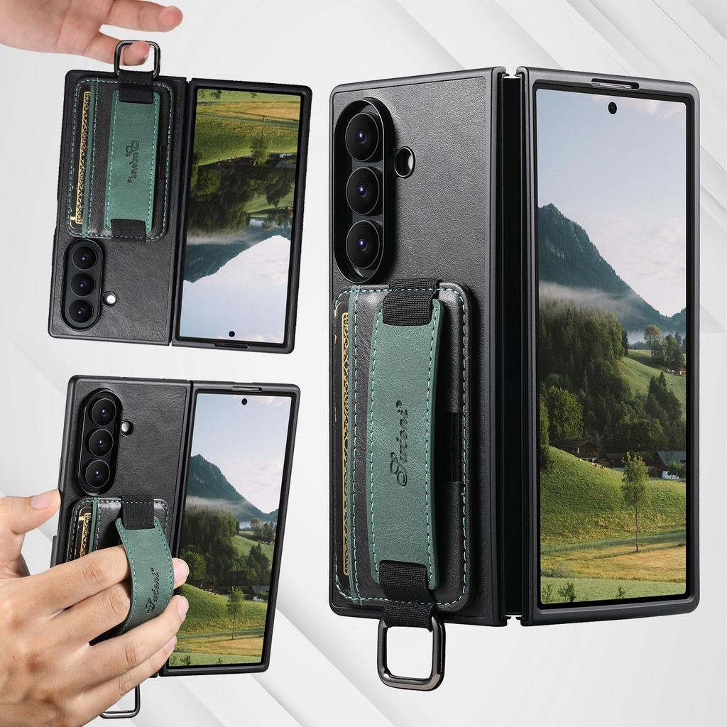 Кожаный защитный чехол SUTENI с ремешком на запястье для Samsung Z Fold 7/6/5