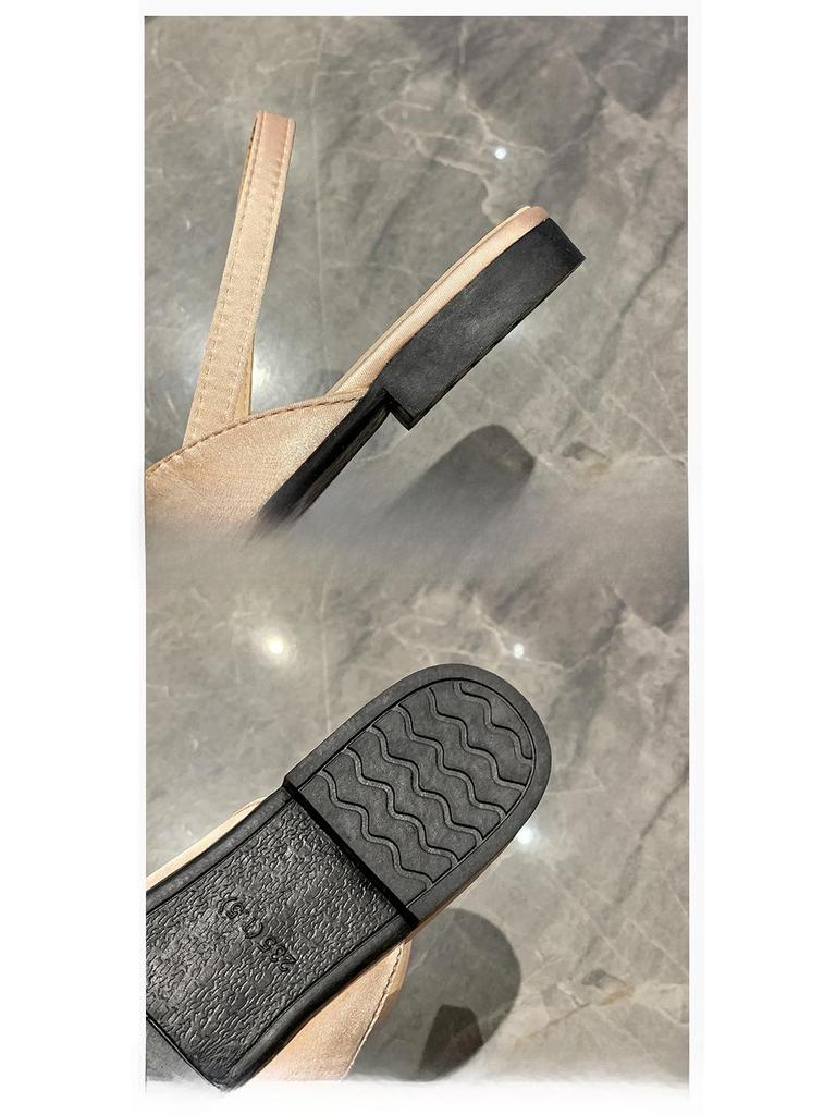 2022 Европейские женские шелковые босоножки с острым носком и бантом - Летние двухкомпонентные босоножки на квадратном каблуке