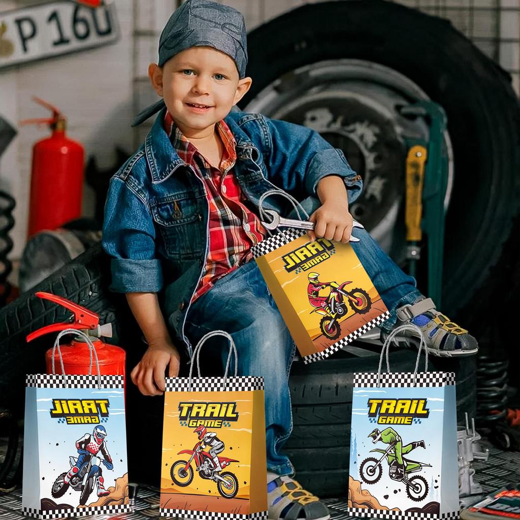 Подарочные пакеты для мотоциклетной вечеринки, набор из 24 штук, пакеты для вечеринки в стиле мотокросса, пакеты для угощений, подарочные пакеты для вечеринки по случаю дня рождения, украшения