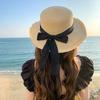 Sweet and colorful butterfly ribbon straw hat for women, summer seaside vacation style, large brim sun protection hat, foldable hat