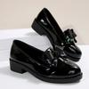 2024 Autumn Small Leather Shoes Women's British Style Patent Leather Bow Single Shoes Women's College Style Loafers Women