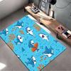 Kids Cartoon Area Rug, Cute Sharks Surfing Coral Ocean Seamless Pattern Print, Nursery Playroom Bedroom Decor, Non-Slip Mat