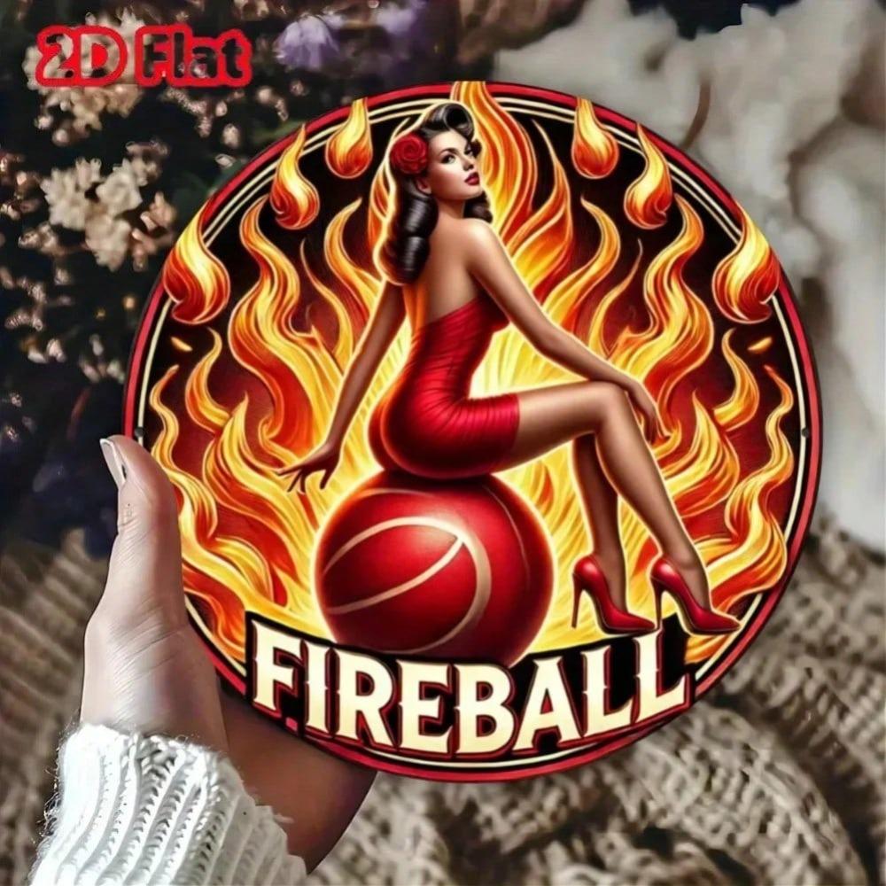 Fireball Metal Sign Round Wall Art Halloween Decor Home Room Decor