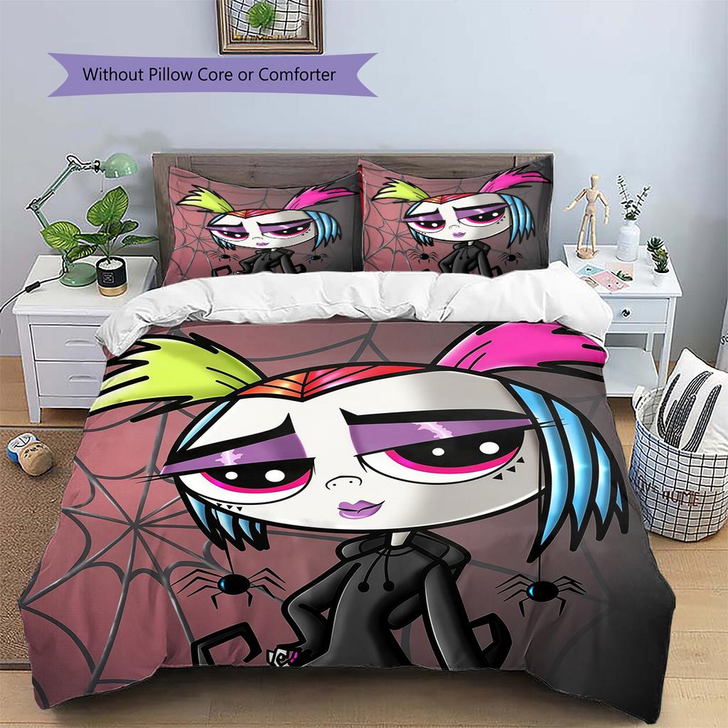 Little Bug Girl Pattern Bedding Quilt Set Home Decoration Gift (1 * duvet cover + 2 * pillowcase without core)