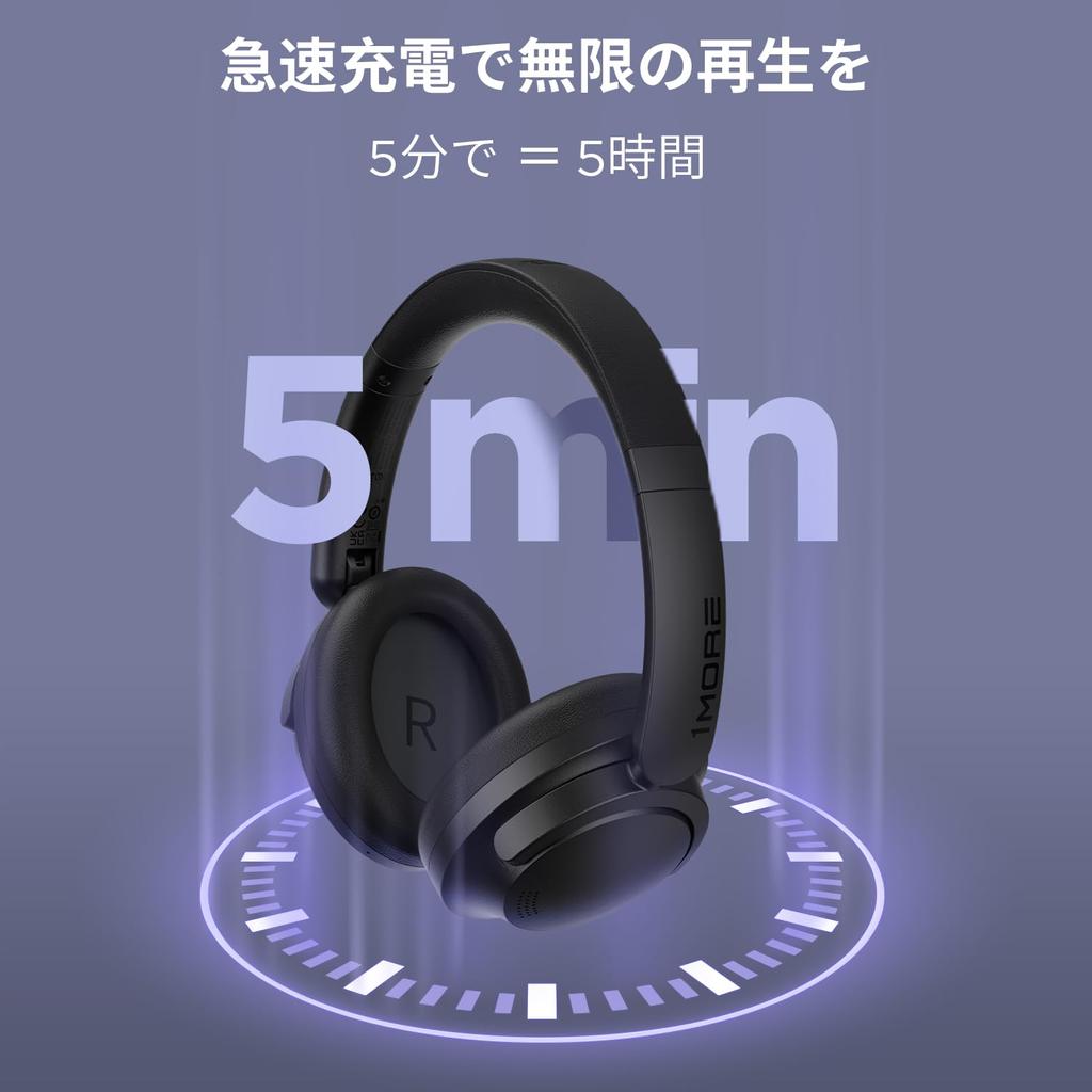 1MORE SonoFlow SE Беспроводные наушники с активным шумоподавлением Bluetooth Ambient Sound Dynamic 70 часов Clear, специальное приложение, черные, с шумоподавлением, накладные