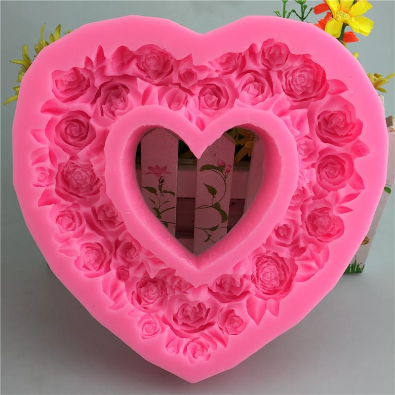 Large Rose Heart Wreath Silicone Food Good Mold Big Heart Shaped Rose Silicone Mold Cake Decorating Tools Soap Cake Mould