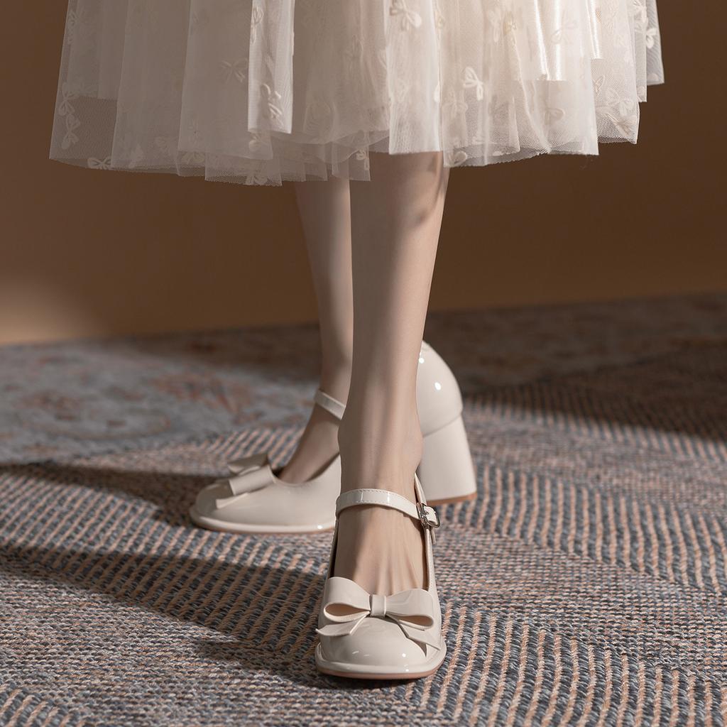 Милые туфли Мэри Джейн в стиле Лолита с бантом для женщин, туфли-лодочки на платформе с пряжкой и ремешком, женские туфли из искусственной кожи на толстом каблуке