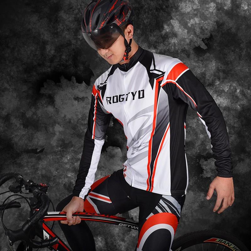 Mens Long Sleeve Cycling Jersey Shorts Set - Quick Dry Breathable Mountain Road Bike Apparel