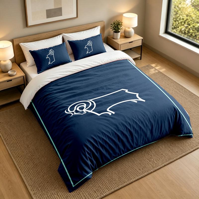 3-Piece Bed Sheet Set with Derby County Design, 1 Flat Sheet and 2 Pillowcases for Bedroom
