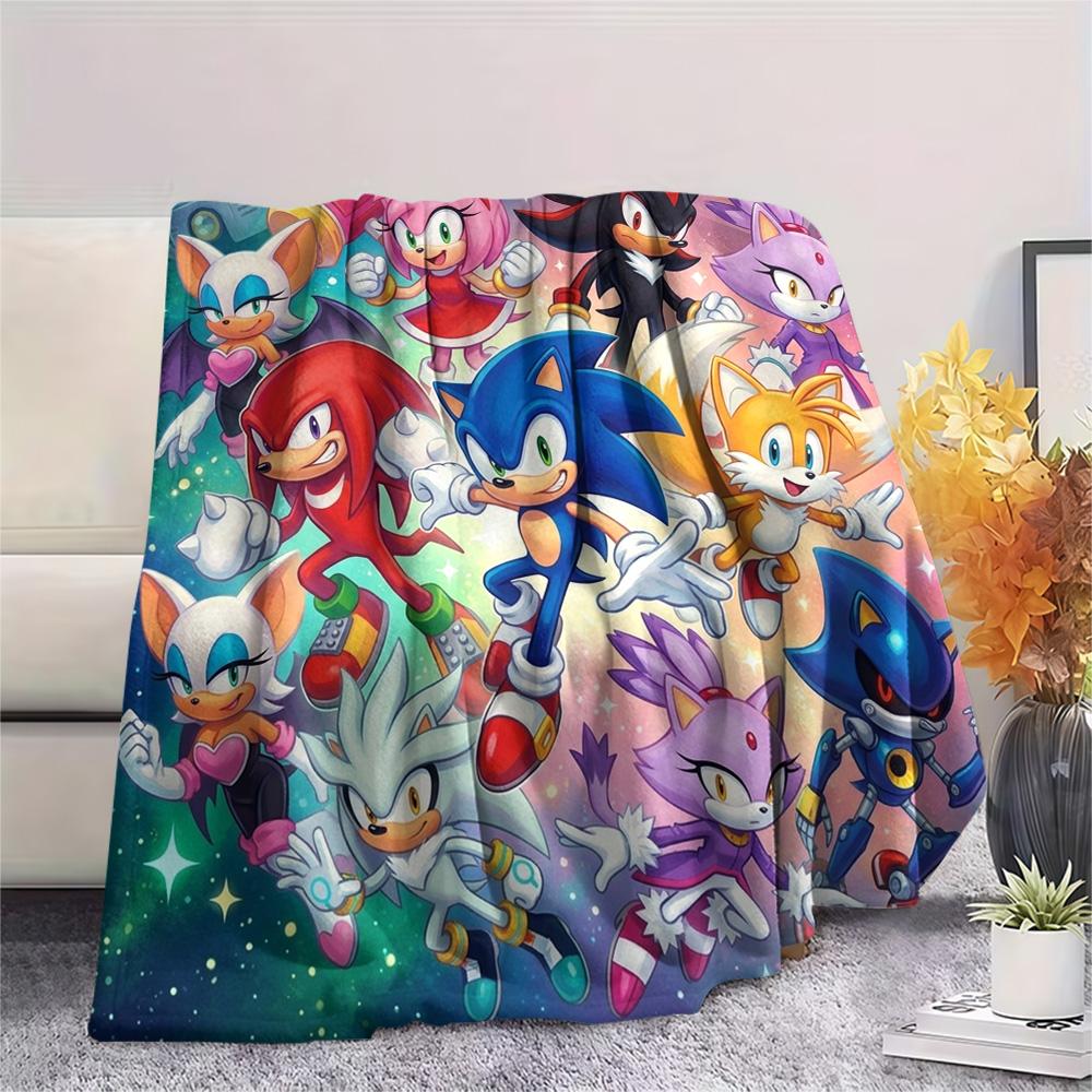 Hedgehog Sonic Print Flannel Blanket, Ultra Soft High Quality All Seasons Warm Throw, Home Decor Cozy Blanket, Perfect Christmas Gift