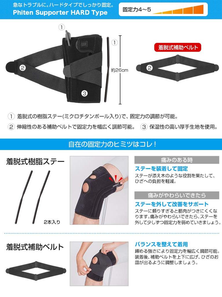 Phiten Knee Hard Size 0413AP164003 Support, Type, S, Black,