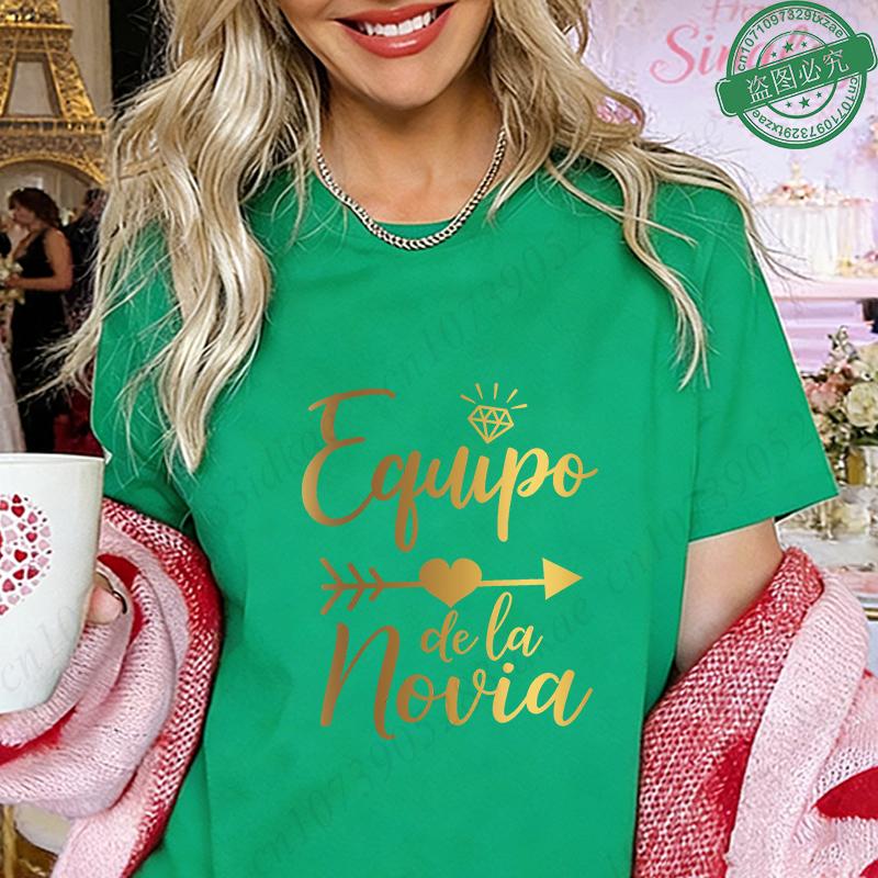 Spanish Bridesmaid Bride Tribe T-Shirts Gold Foil Graphic Tees O Neck Tops for Bachelorette Party Bridal Shower Women Clothing