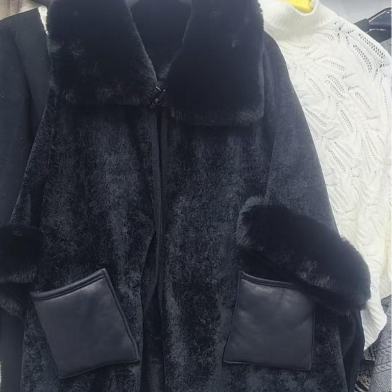 Женский oversized вязаный кейп с воротником из искусственного меха рекс Длинная теплая шаль-пальто Зимний