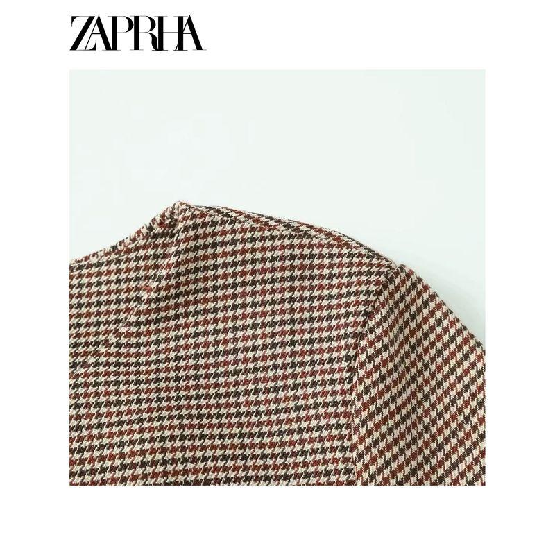 Zaprha2025 New Arrival Fashion Elegant Pleated Decoration Gingham Dress A- line Waist Fitted Small 2229287