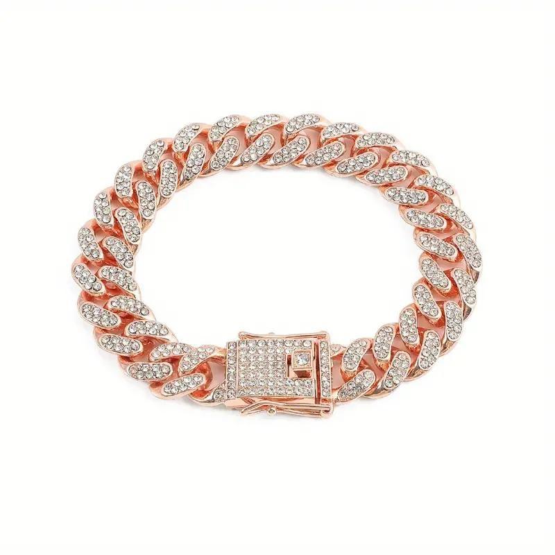 Браслет в стиле хип-хоп Iced Out, кубинская цепочка, браслет с кубическим цирконием для мужчин, позолоченный, подарок на годовщину вечеринки