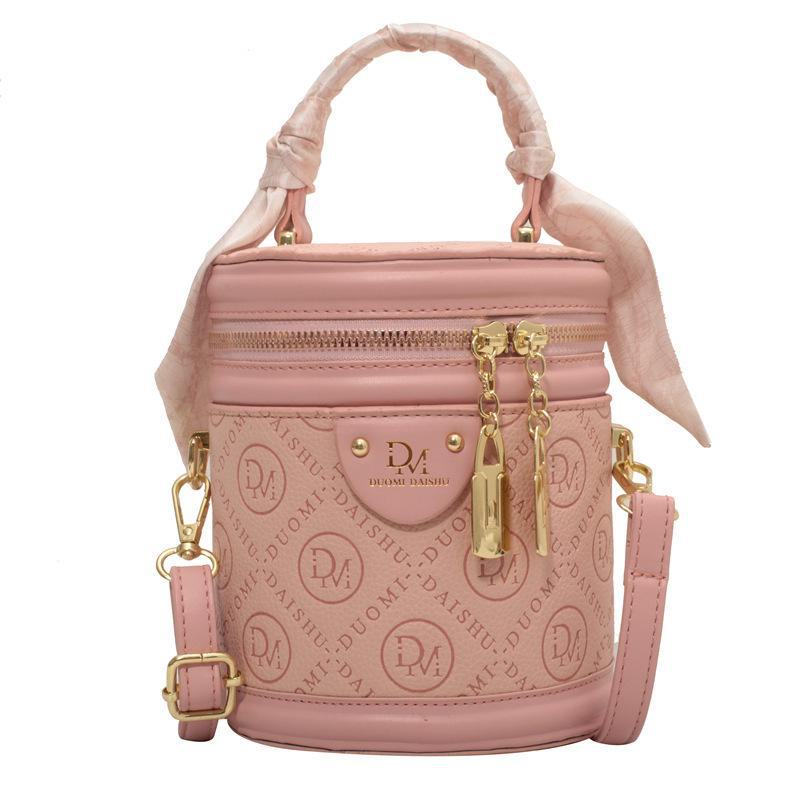 Autumn 2024 Trendy Women's Round Bucket Crossbody Bag: Solid Color, Textured, Hand-Held, and Stylish.