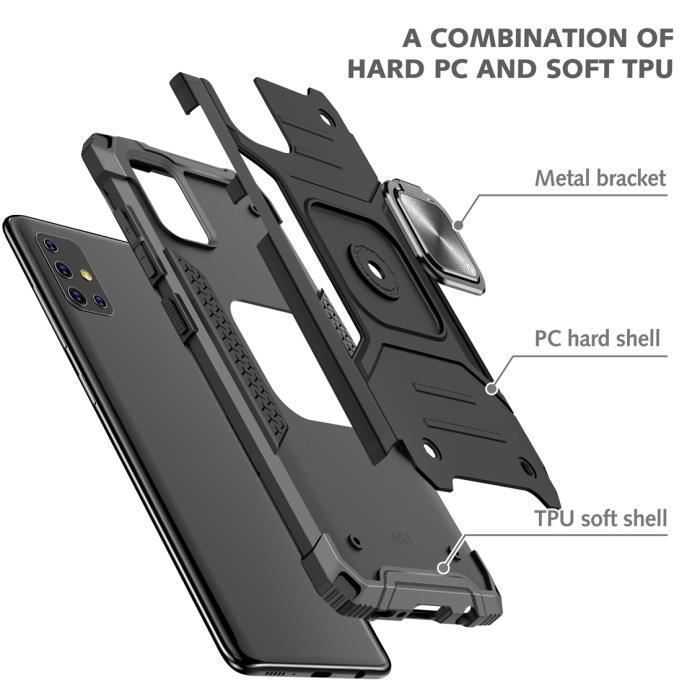 Coque - Samsung - Galaxy A51 - Double Couche Renforcée - Antichoc - Anneau Support