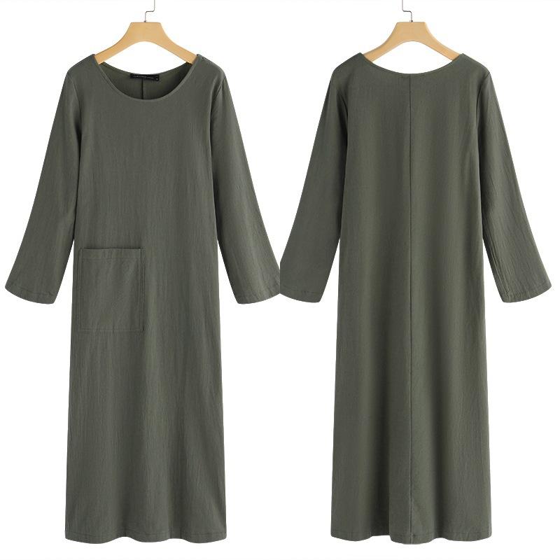 Spring and Autumn Women's Plus Size Dress Medium Long Literary Retro Long Sleeve Mor Dressi