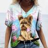 Летний топ с V-образным вырезом и принтом 3D-собаки, модные повседневные женские футболки с короткими рукавами