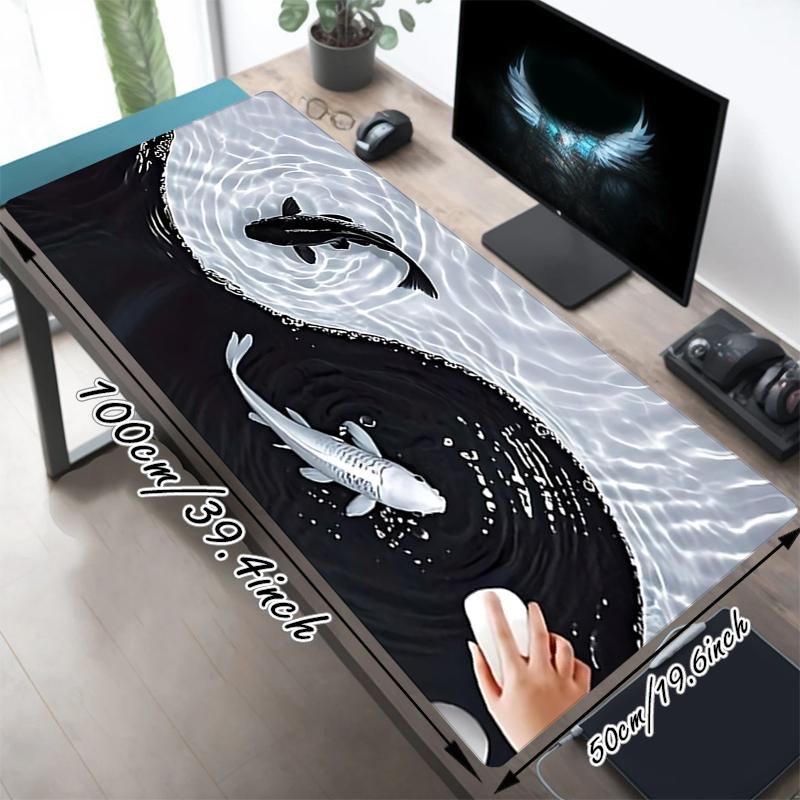 1Pc Koi Fish Yin Yang Gaming Mouse Pad Keyboard Desk Mat Non-slip Rubber Lock Edge Waterproof Computer Mousepad for Office Home Decor Y1540