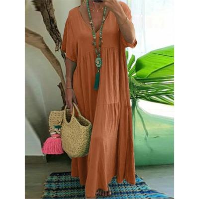 Летняя мода новое женское длинное платье с V-образным вырезом асимметричное из хлопковой смеси элегантное большое повседневное длинное платье-халат в винтажном стиле
