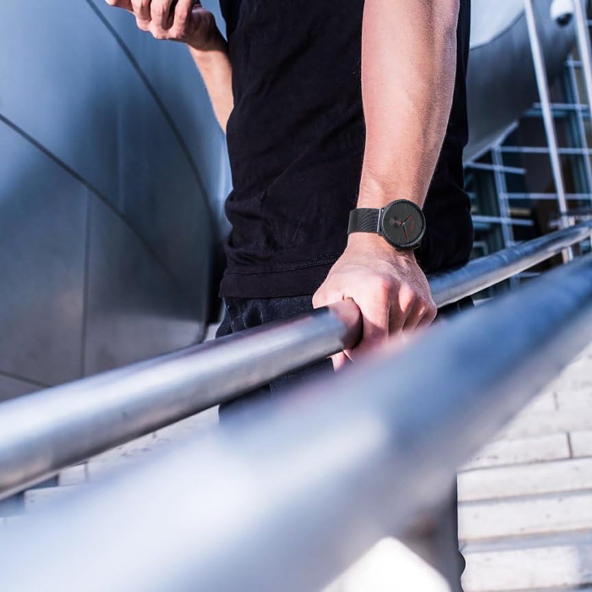 BUREI Men's Black Watch, Simple, Stylish, Popular, Men's Black Watch with Leather Strap (AMJP-1, Stainless Steel)