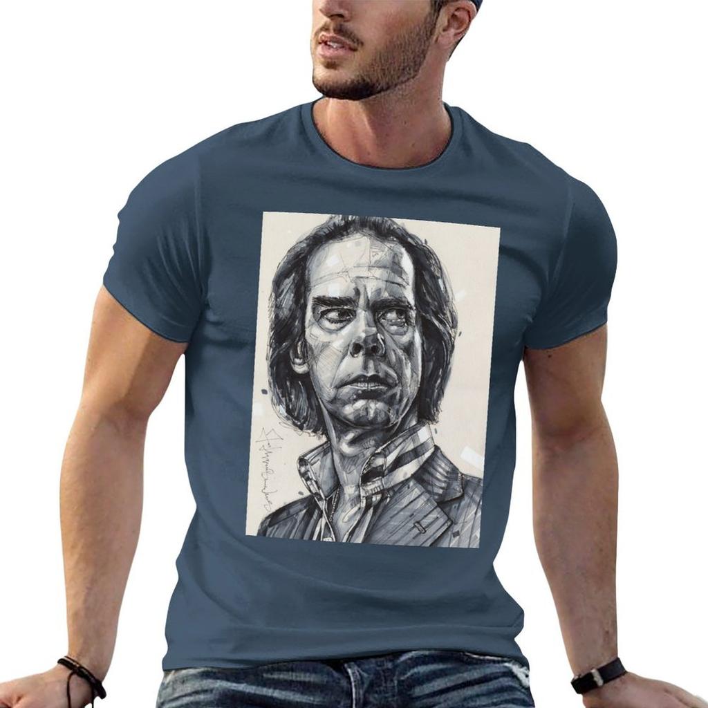 Nick Cave blackwhite sketch TShirt Casual Simple Design Short Sleeve Shirt