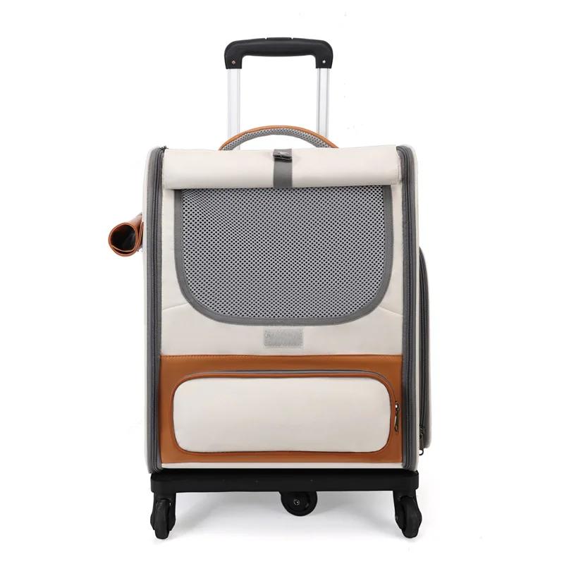 Pet Trolley Box Breathable Foldable Cat Bag Large Capacity Travel Portable Wheel Trolley Bag Pet Carriers Products Accessories