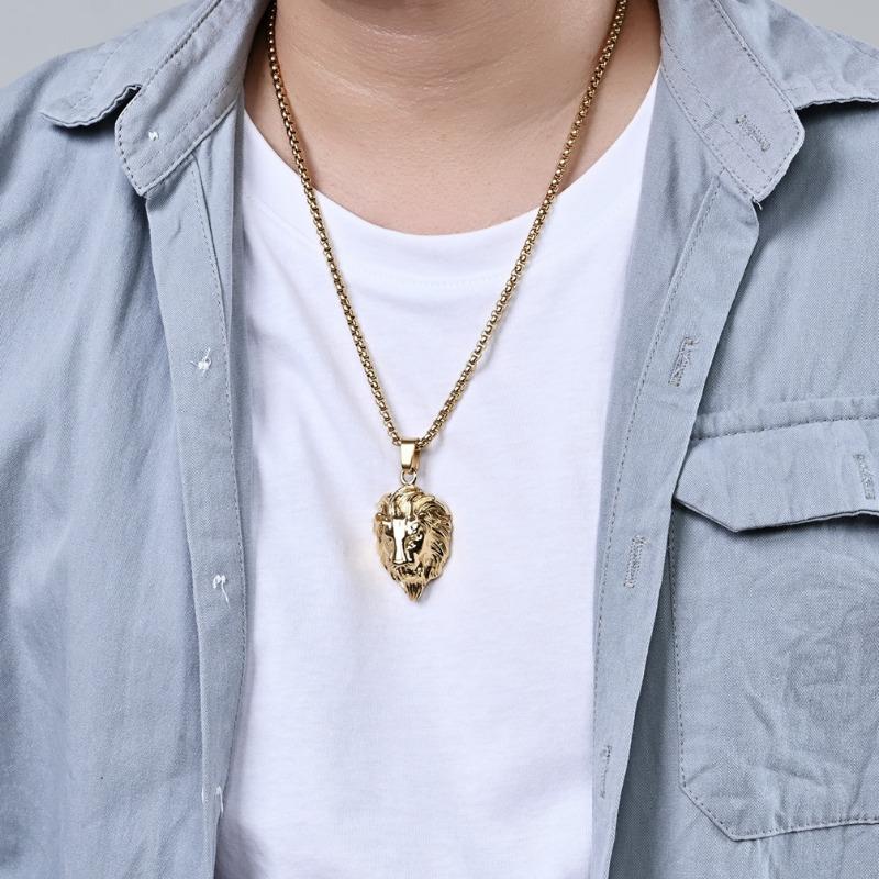 Винтажный кулон из титановой стали со львом, панк-мода с ювелирными изделиями, уличное ожерелье, дорожная одежда с ювелирными изделиями