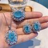 Jewelry Retro Style Imitation Paraiba Blue, Set Pendant Ring 12 * 16 Stud Earrings 8 * 12