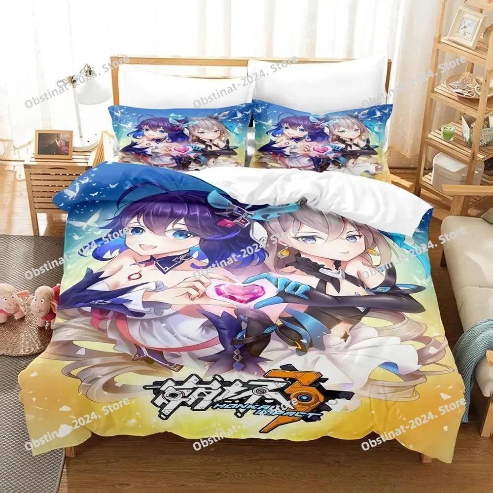 Новый 3D Аниме Honkai Impact 3rd Комплект постельного белья Печать С наволочкой Пододеяльник Мягкий Односпальный Двуспальный Queen Super King Размер