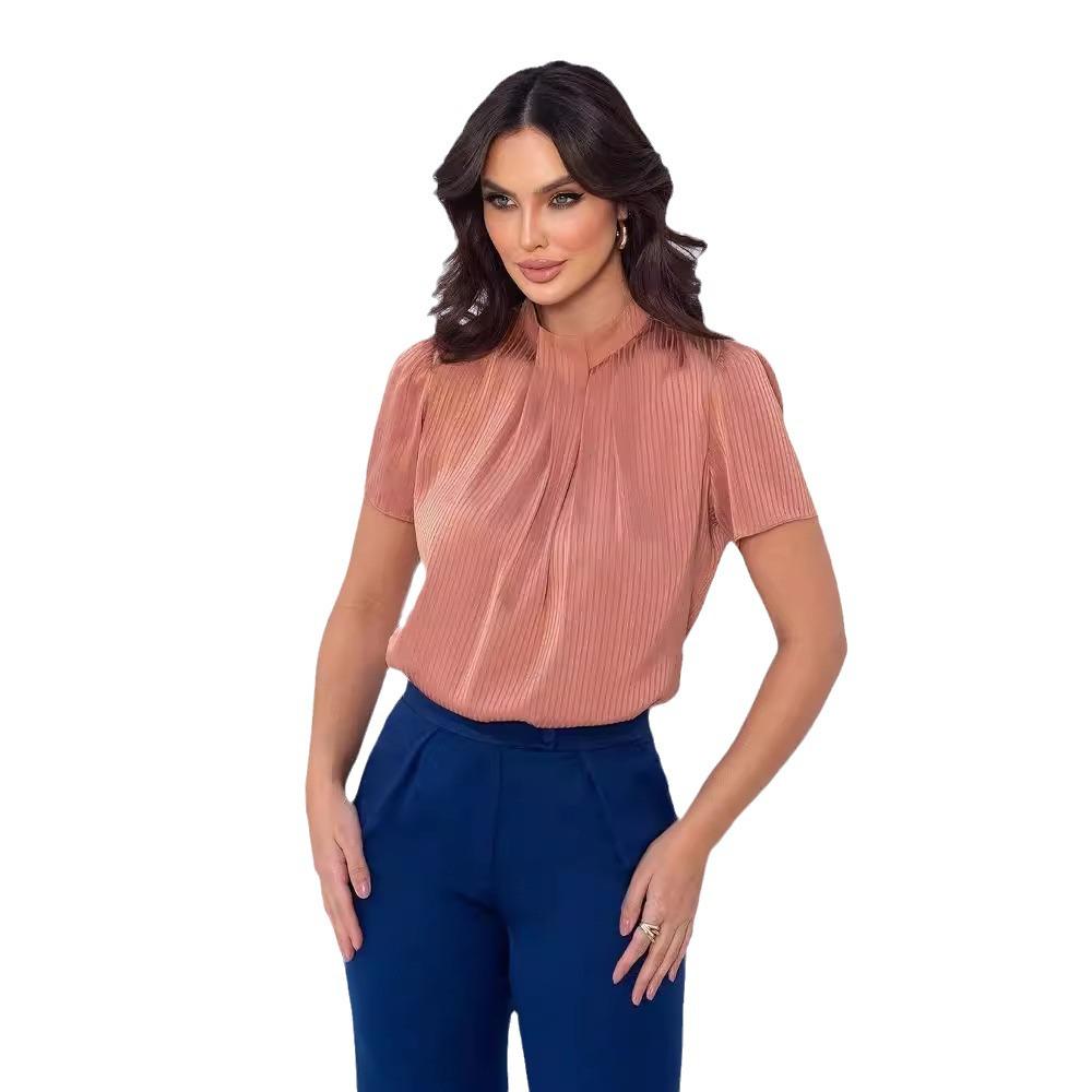 Летняя женская полосатая приталенная футболка с круглым вырезом 2024