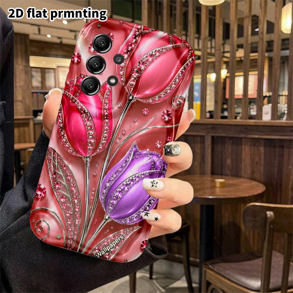 Phone Case: 2D flat design, suitable for Samsung Galaxy A34 A35 M05 M06 S20 S22 S21 FE Plus 5G, three tulips, perfect Christmas and Halloween holiday
