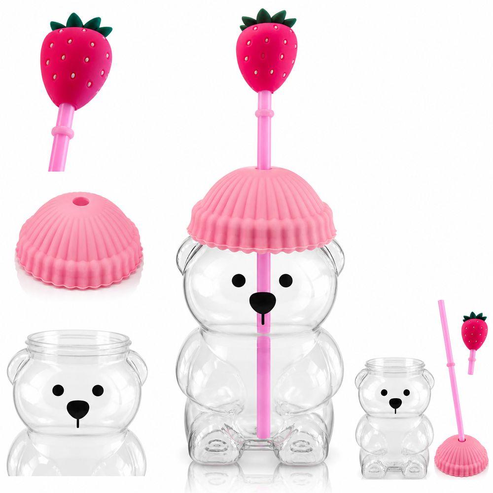 Transparent Bear Drinking Cup Large Capacity Teddy Bear Plastic Cup Bear Straw Cup Weekend Picnics