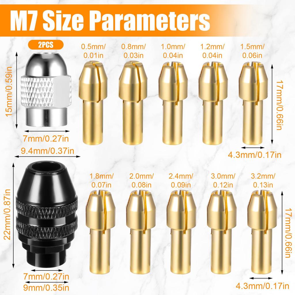 Multi Chuck 15Pcs Set Brass Collet Nut Kit Set Replacement Keyless Quick Change Chuck Rotary Tool Accessory