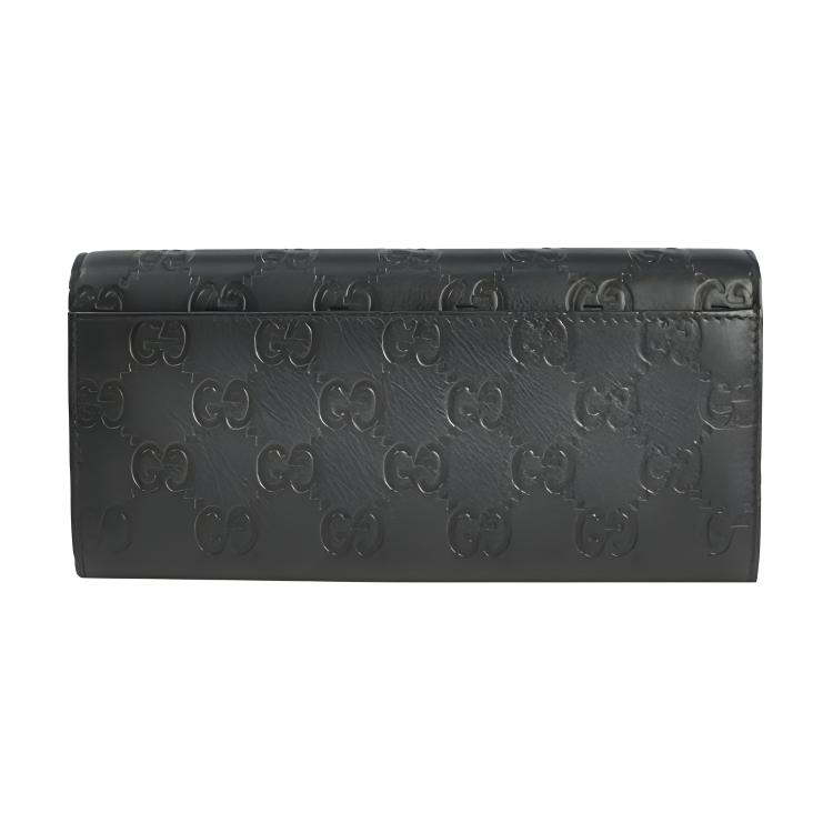Gucci GG Embossed Black Leather Long Wallet For Unisex Daily Use