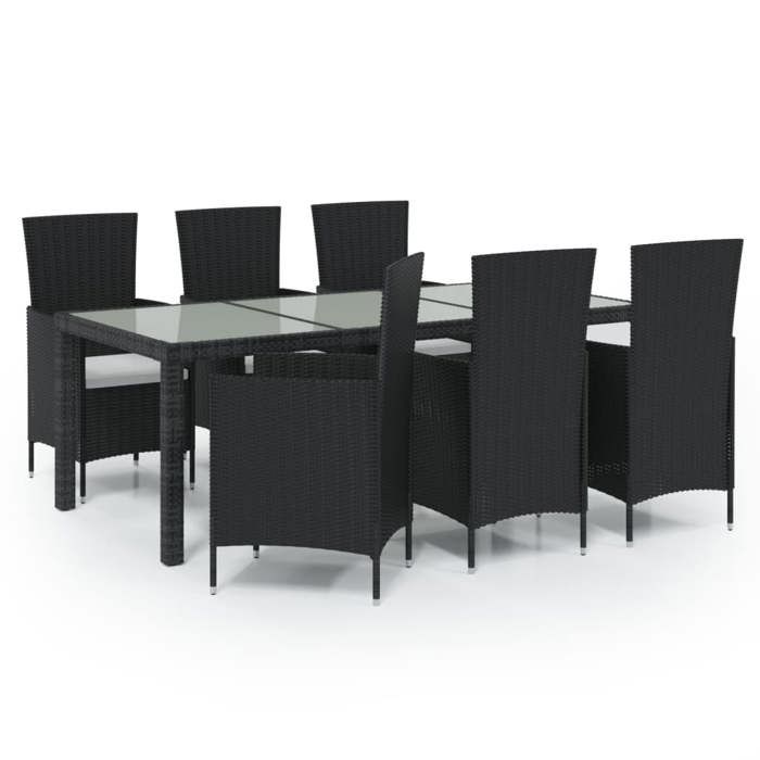 Salon de jardin - MAISON EXCLUSIVE - 7 pcs - Résine tressée noire - Cadre acier - Coussins épais amovibles