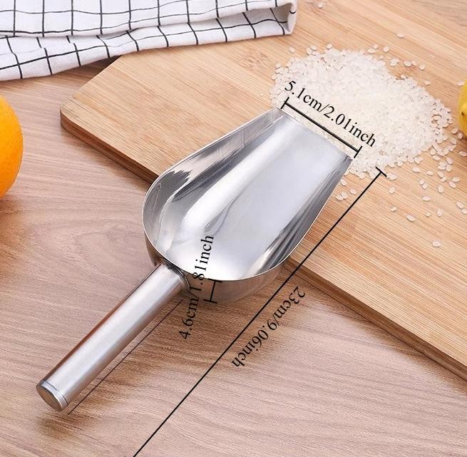 1pc Ice Scoop Stainless Steel Multiuse Scoop for Flour Rice Tea Popcorn Feed Nuts Commercial Kitchen Gadget