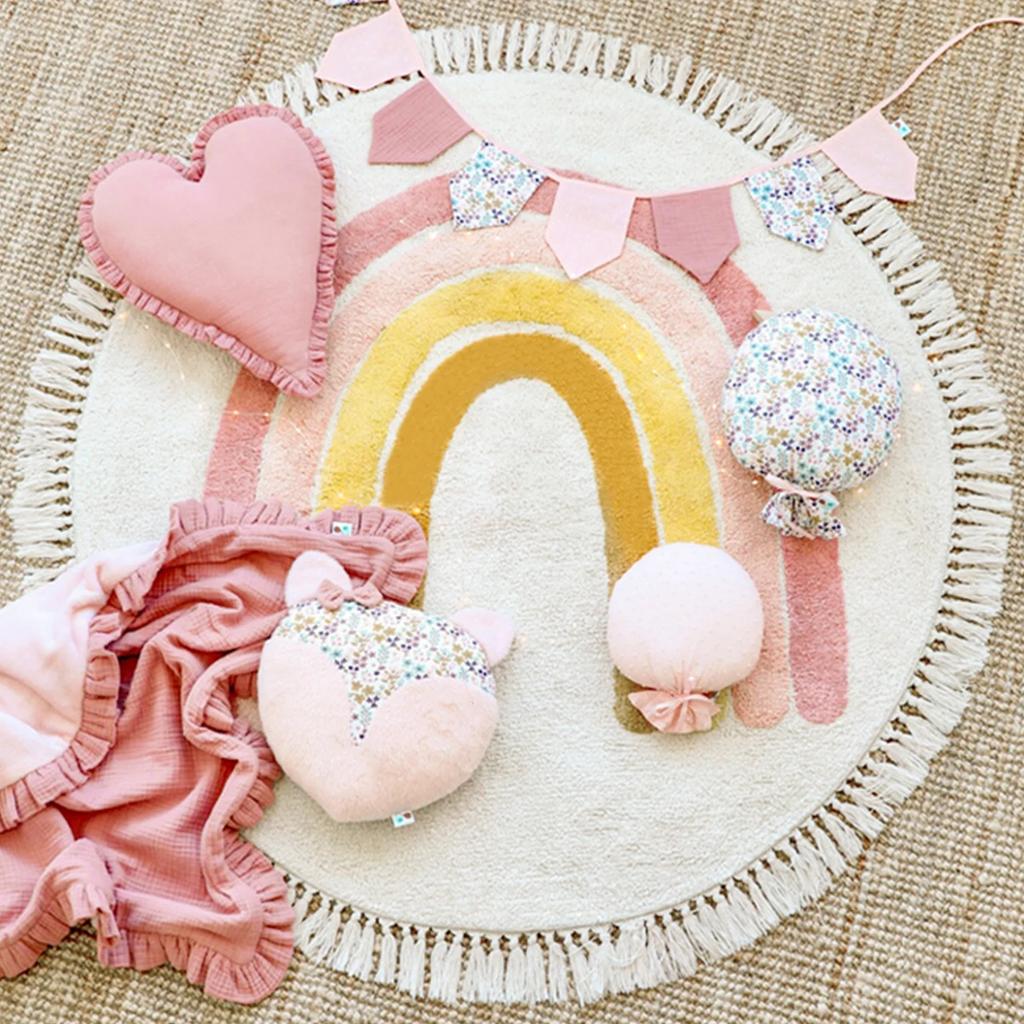 Round Carpet for Children's Room Mat Home Decor Bedroom Decoration Children Rug Kids Cute Cartoon Tassel Mats Machine Washable