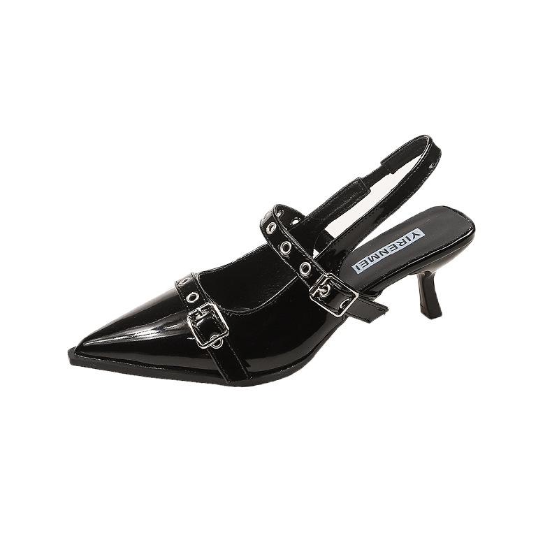 Французская сумка голова босоножки на высоком каблуке мелкие весенние новые с открытой пяткой тонкий каблук темперамент светская львица острый носок одинарные туфли женская обувь