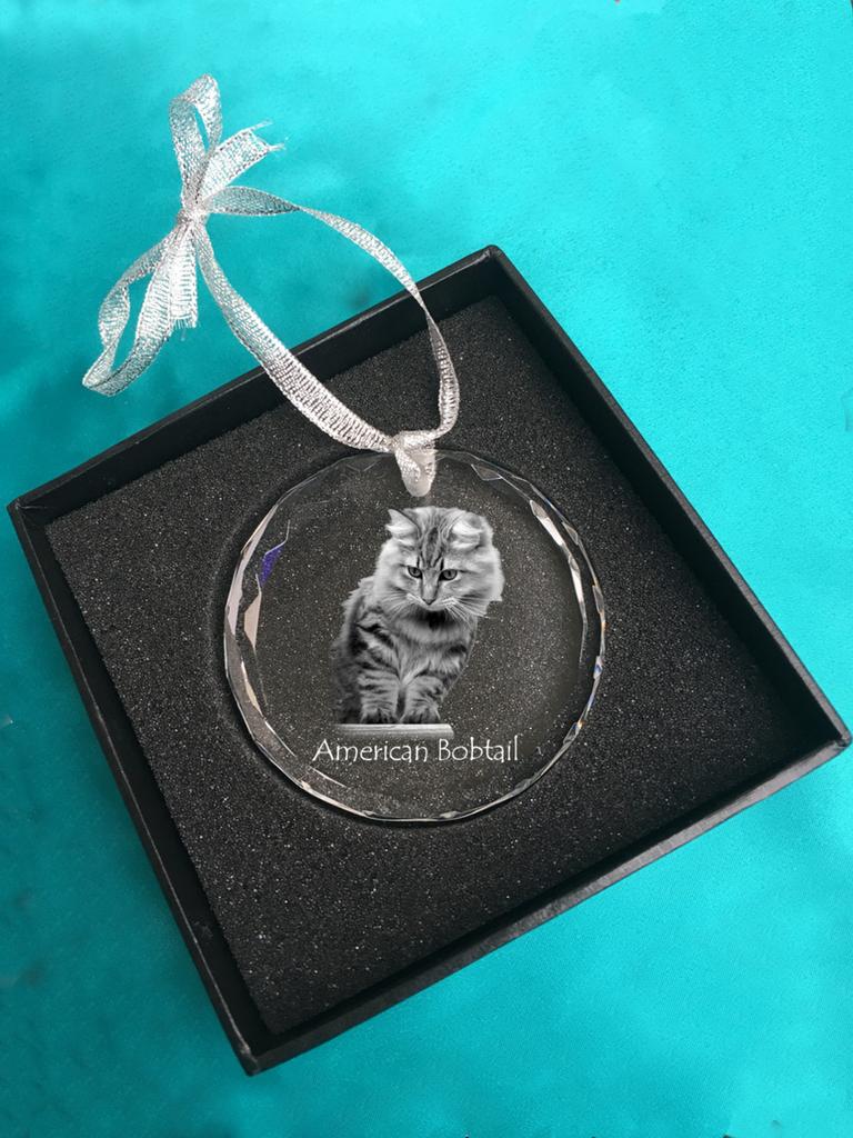 American Bobtail - crystal bauble with a photo, photo of a cat in crystal, personalized Christmas tree ornament by Art-Dog brand