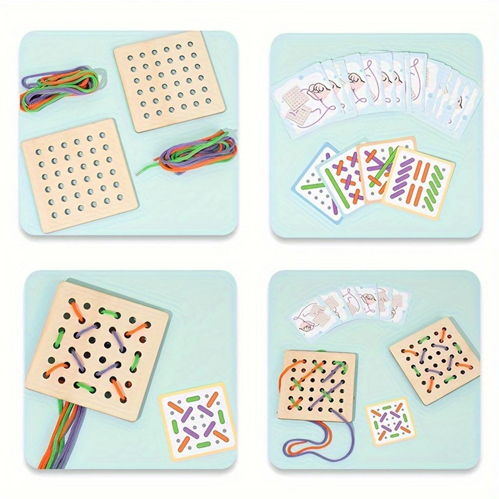 Wooden Threading Board Toy, Threading Card Puzzle, Children's Fine Motor Skills Training, Preschool Educational Toys
