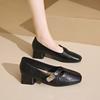 Модные женские туфли на толстой подошве, весенняя новинка, с квадратным носком, неглубоким вырезом, металлической пряжкой, мягкой подошвой, нескользящие, низкие