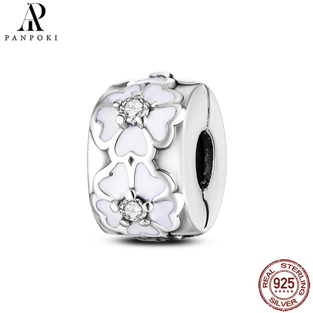PANPOKI SS925 Sterling Silver Fixed Clip Stopper Beads Fit Bracelets Necklace NEW Luxury Women Gift DIY Jewelry Making