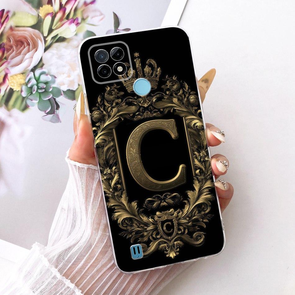 For Realme C21Y C25Y C21 Royal Crown Initial Letter Couple Phone Case For Realme C21 C 21Y C25Y Soft Silicone TPU Bumpers