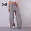 Женские длинные брюки с низкой посадкой, эластичной талией, регулируемыми шнурками, повседневными брюками с карманами, свободными широкими брюками