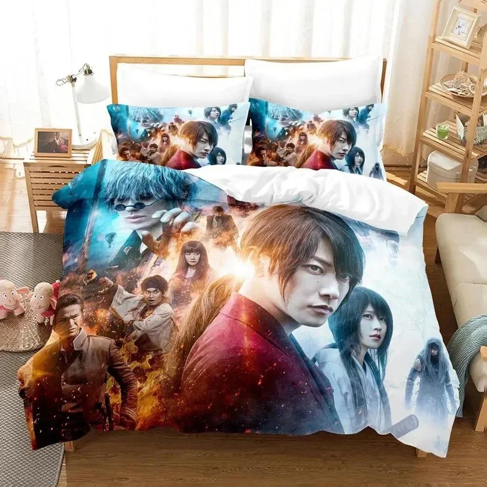 Аниме Rurouni Kenshin Постельный комплект Мальчики Девочки Полуторный Двуспальный Размер Пододеяльник Наволочка Кровать Дети Взрослые Мода Домашний Текстиль