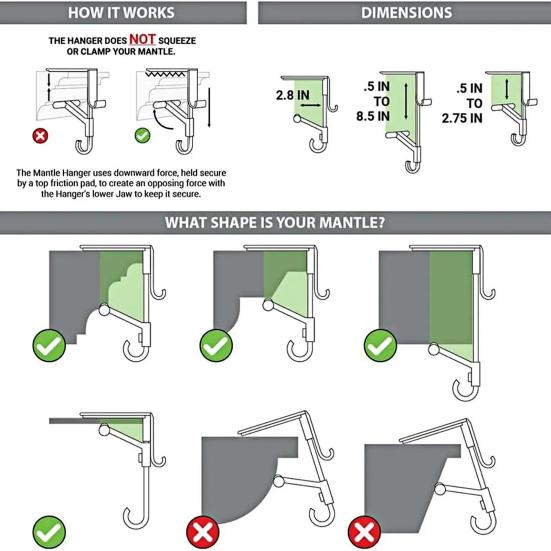 2-in-1 Fireplace Stocking And Garland Hanger Adjustable Heavy Duty Wreath Hanger No Drilling Mantel Stocking Holder for Christmas Decoration