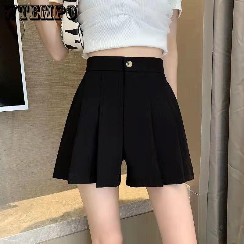 WTEMPO Летние женские плиссированные шорты для костюма с высокой талией, модные свободные шорты, широкие шорты, повседневные шорты, шорты для костюма